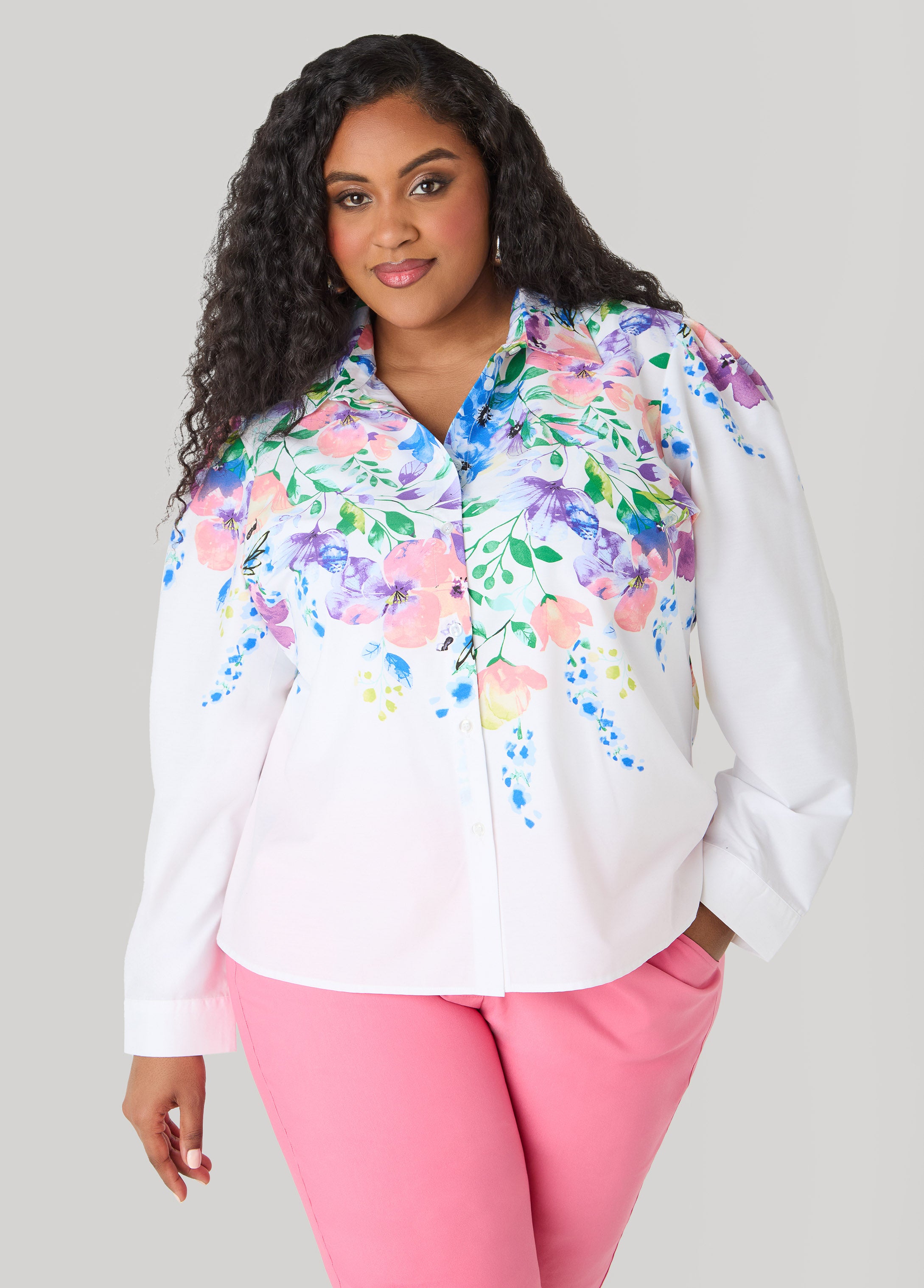 Floral Print Cotton Blend Shirt