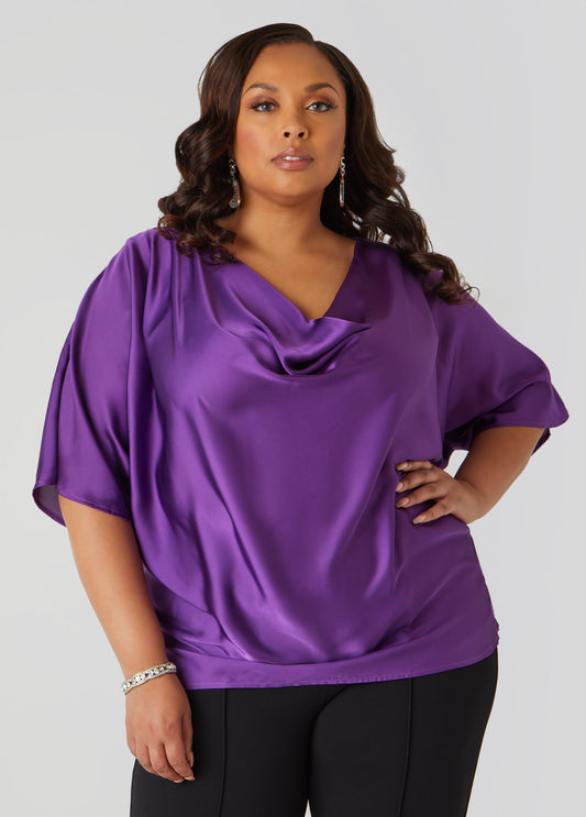 Plus Size Satin Cowl Neck Blouse