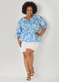 Beaded Leaf Print Peplum Blouse