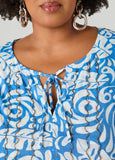 Beaded Leaf Print Peplum Blouse