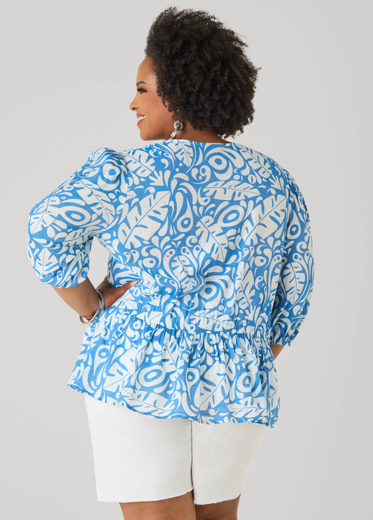 Beaded Leaf Print Peplum Blouse