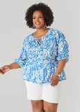 Beaded Leaf Print Peplum Blouse
