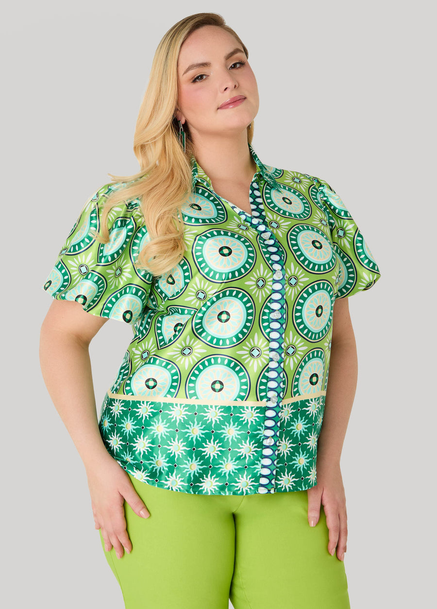 Puff Sleeved Circle Print Shirt