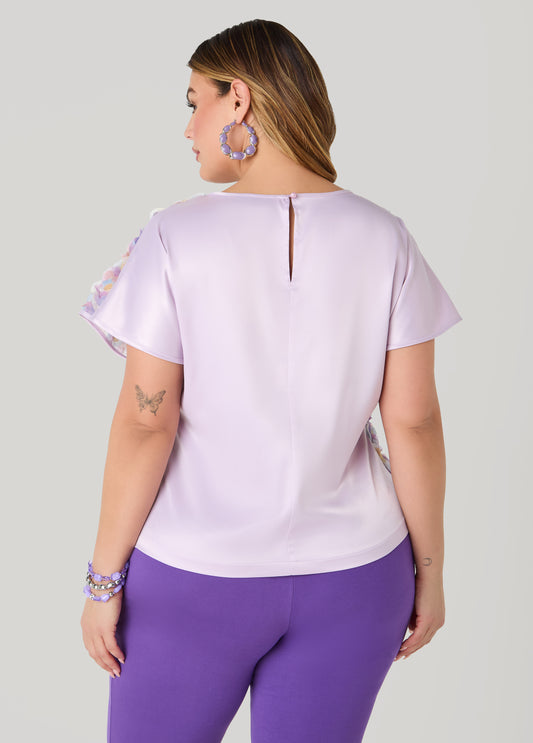 Rosette Mesh And Satin Blouse