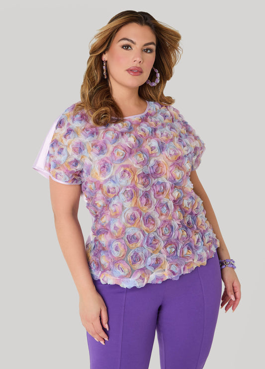 Rosette Mesh And Satin Blouse