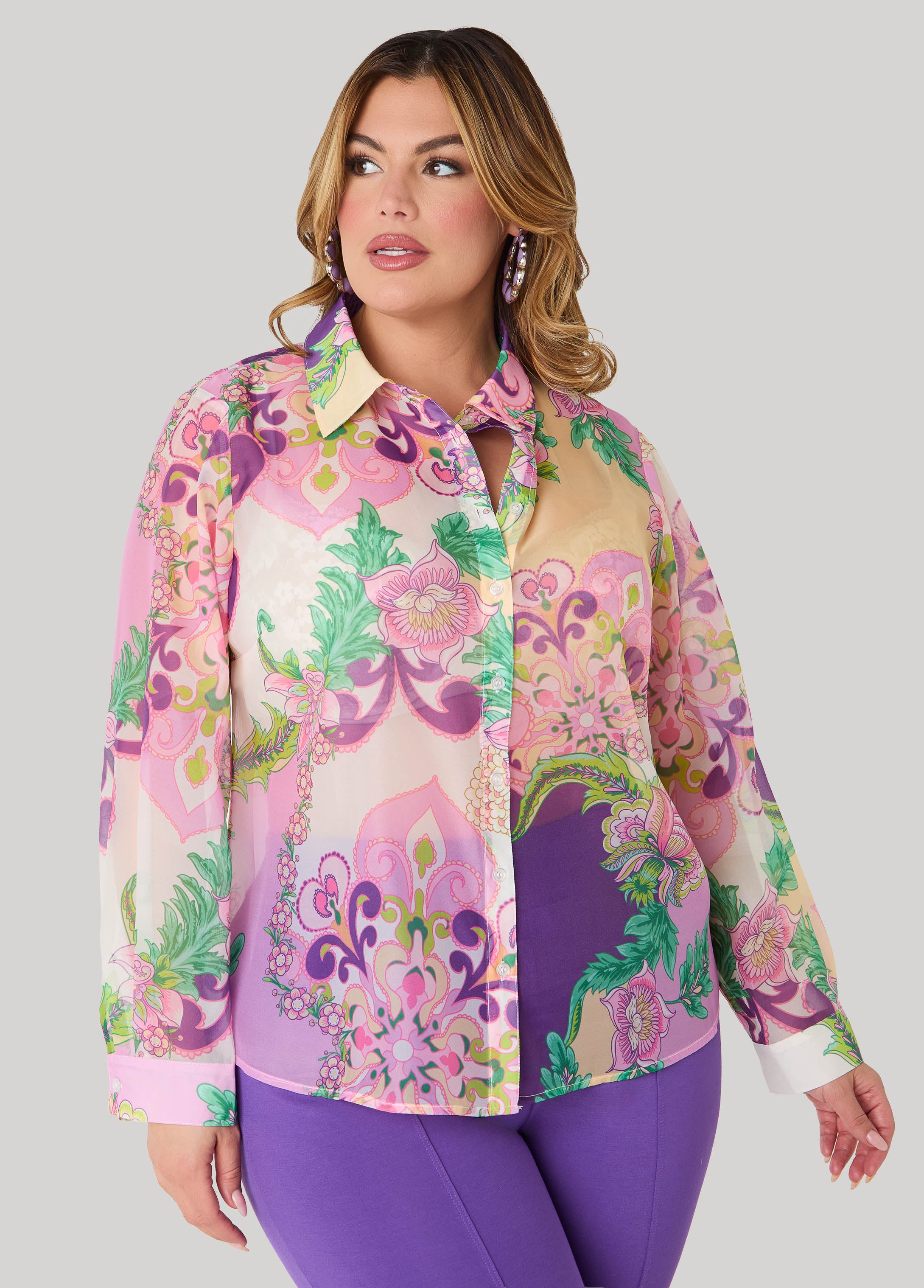 Floral Print Organza Shirt