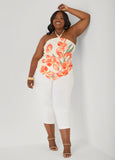 Beaded Floral Print Halter Top