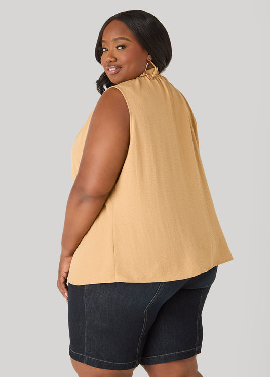 Textured Tie Neck Keyhole Top