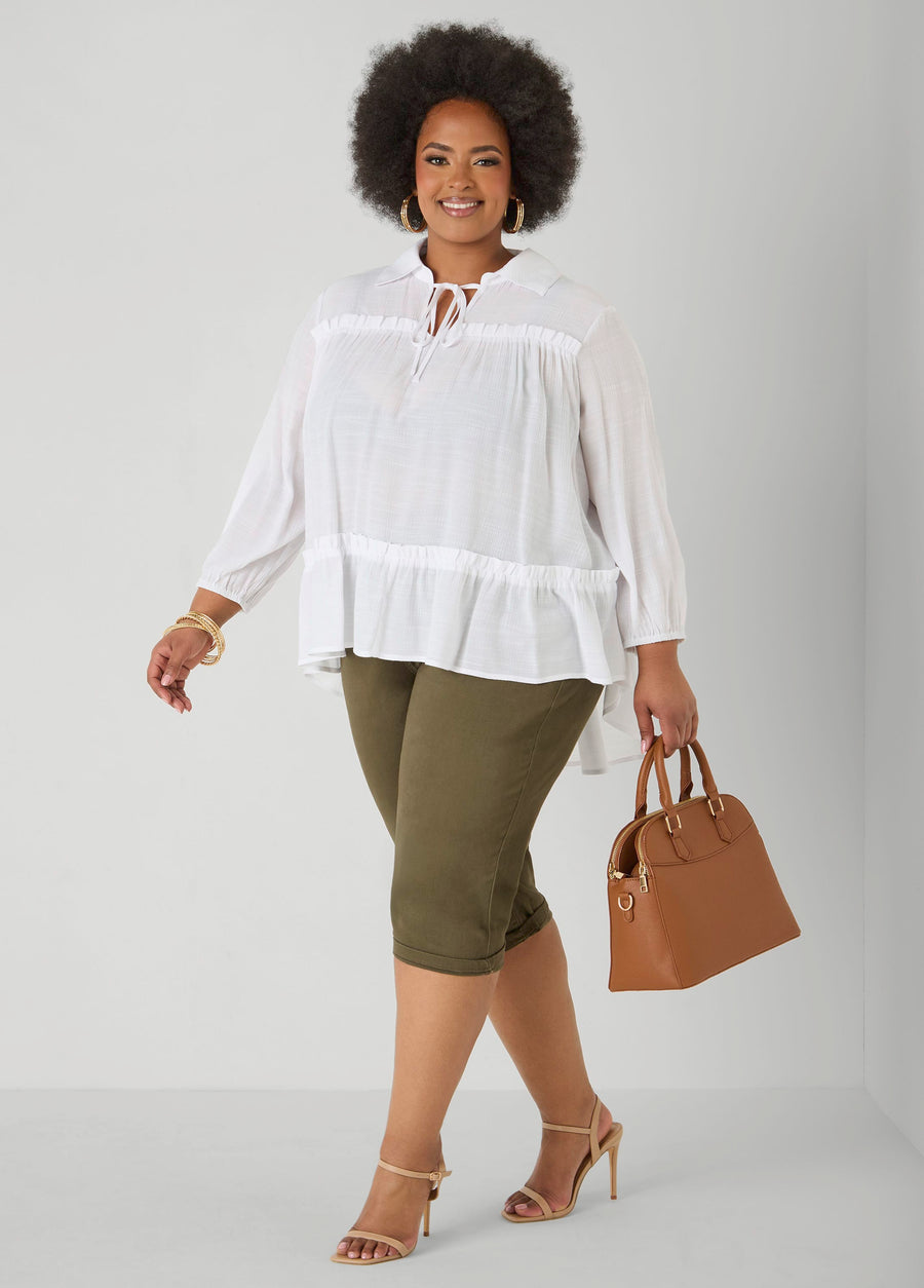 Plus Size Ruffle Gauze Blouse Long Sleeved Summer Top