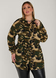 Drawstring Camo Print Shirt
