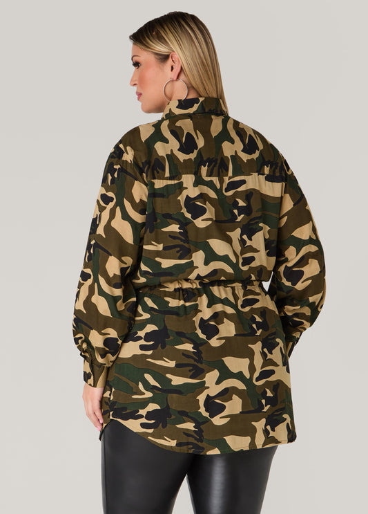Drawstring Camo Print Shirt