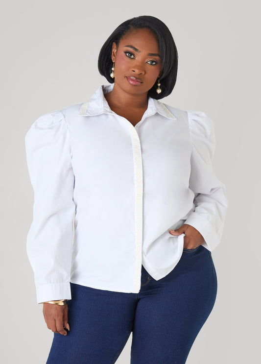 Faux Pearl Puff Sleeved Shirt