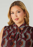 Tie Neck Geo Print Blouse