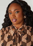 Tie Neck Geo Print Blouse