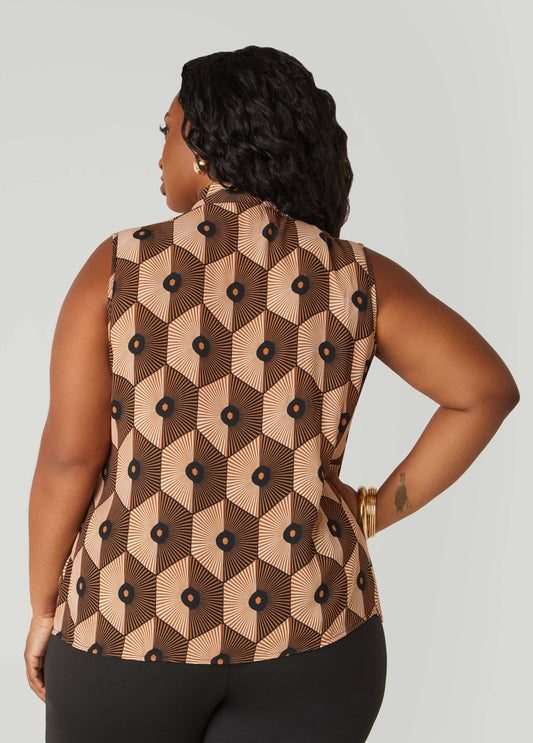 Tie Neck Geo Print Blouse