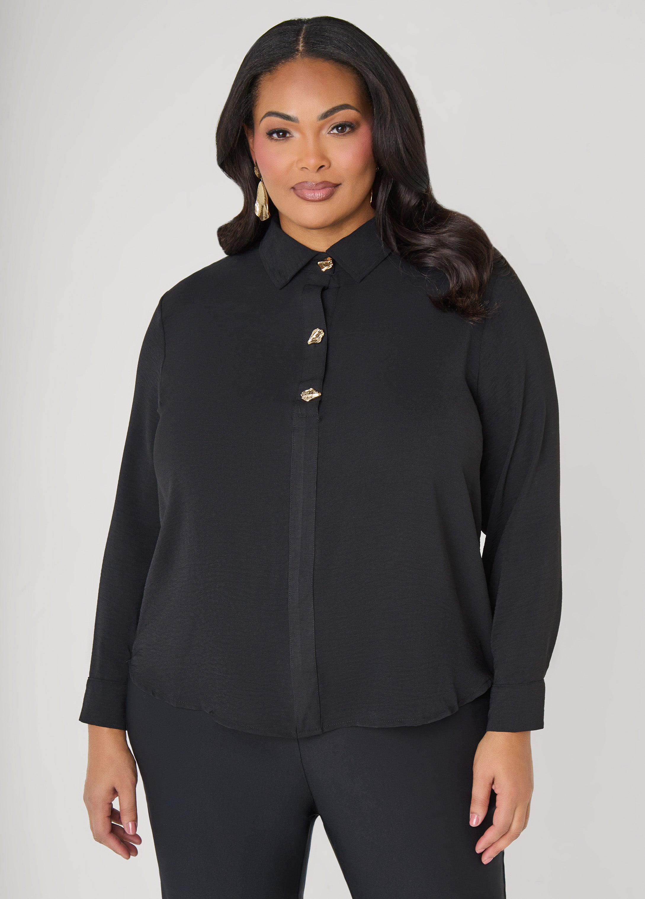 Button Embellished Textured Shirt