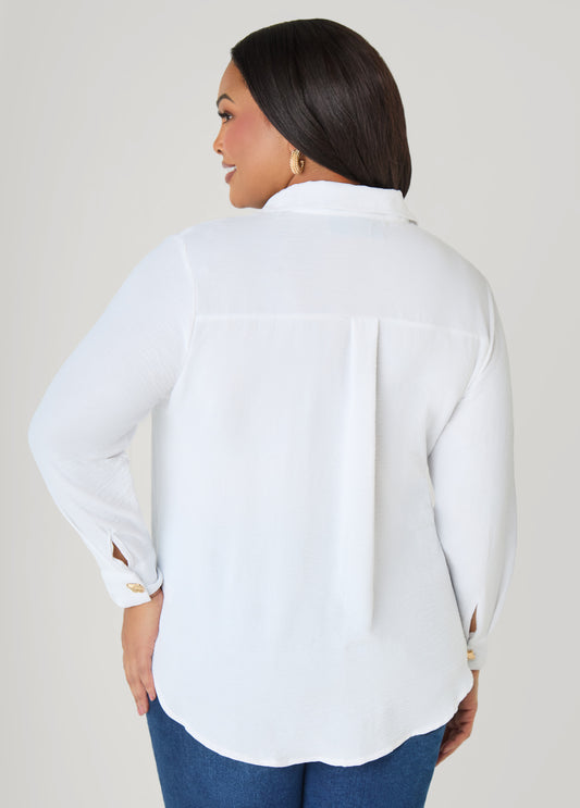 Button Embellished Textured Shirt