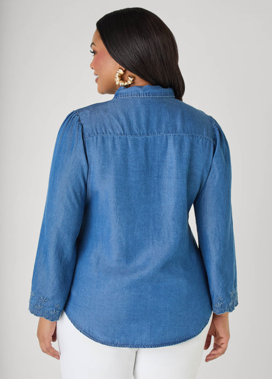 Embroidered Eyelet Chambray Shirt