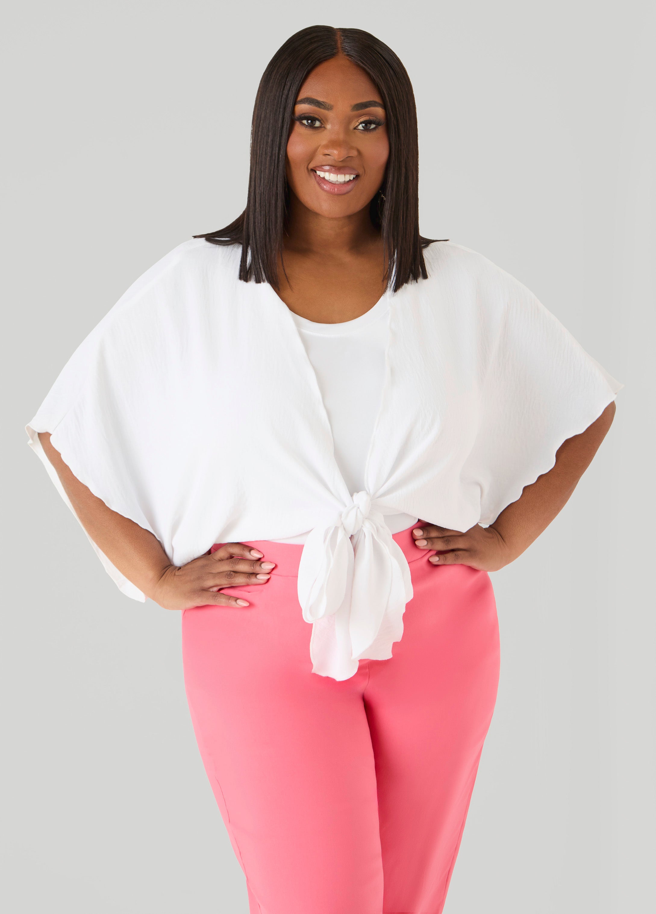 Textured Tie Front Shrug