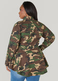 Sequined Camo Print Peplum Shirt