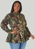 Sequined Camo Print Peplum Shirt