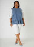 Faux Pearl Poplin And Denim Top