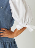 Faux Pearl Poplin And Denim Top