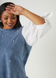 Faux Pearl Poplin And Denim Top