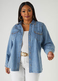 Plus Size Whipstitched Denim Shirt