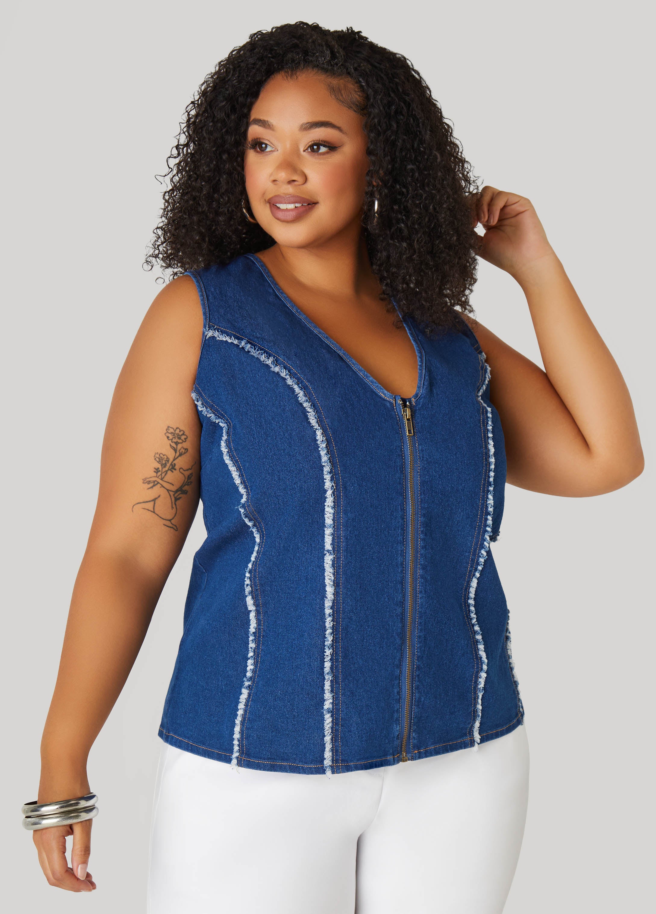 Plus Size Frayed Denim Vest