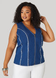 Plus Size Frayed Denim Vest
