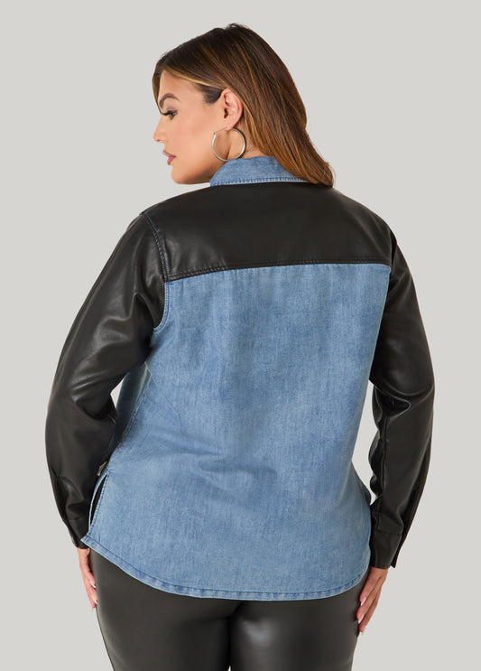 Faux Leather And Denim Shirt