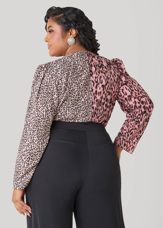Paneled Leopard Print Bodysuit