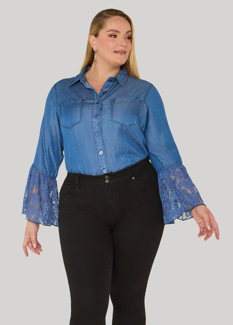 Paneled Chambray Shirt