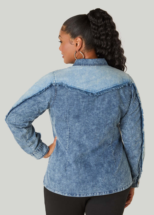 Frayed Acid Wash Chambray Shirt