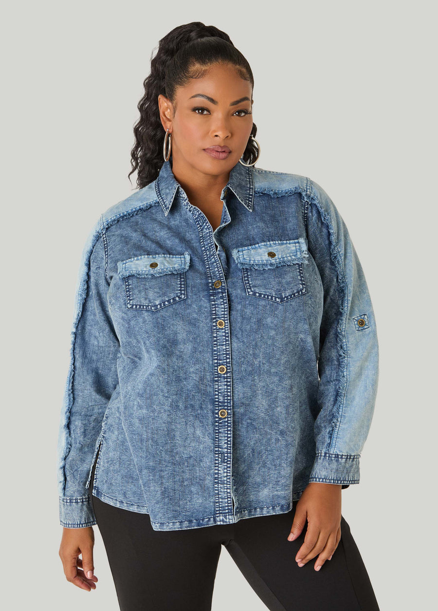 Frayed Acid Wash Chambray Shirt