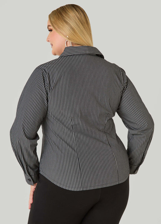 Corset Detailed Pinstriped Shirt