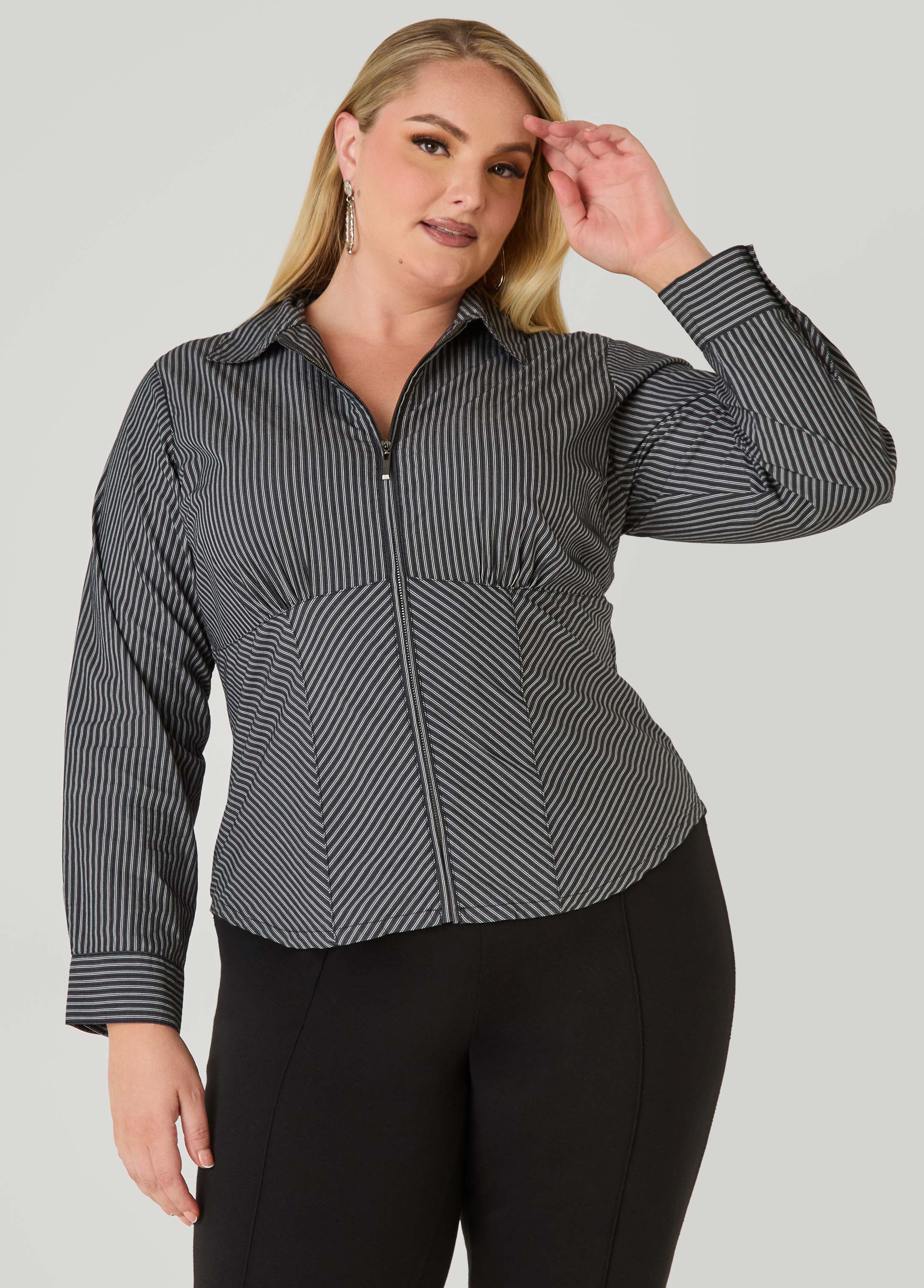 Corset Detailed Pinstriped Shirt