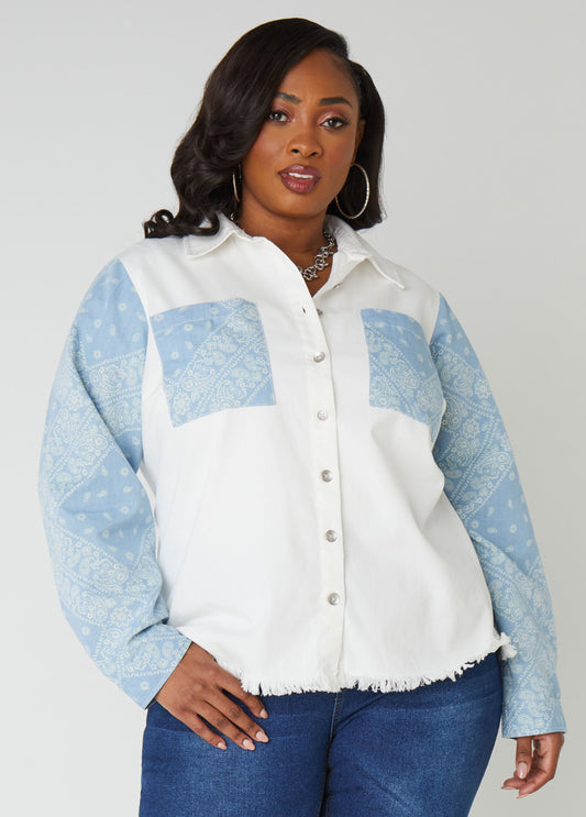 Plus Size Denim Shirt Plus Size Jean Shirt Bandanna Chambray Tops