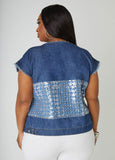 Distressed Embellished Denim Shirt