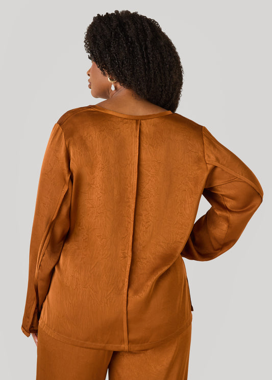 V Neck Crushed Satin Shirt