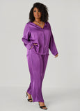 V Neck Crushed Satin Shirt