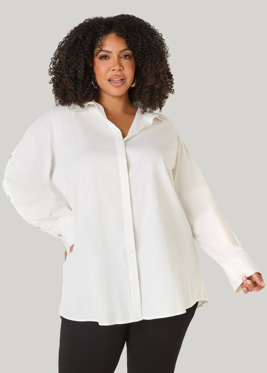 Snap Detailed Poplin Shirt