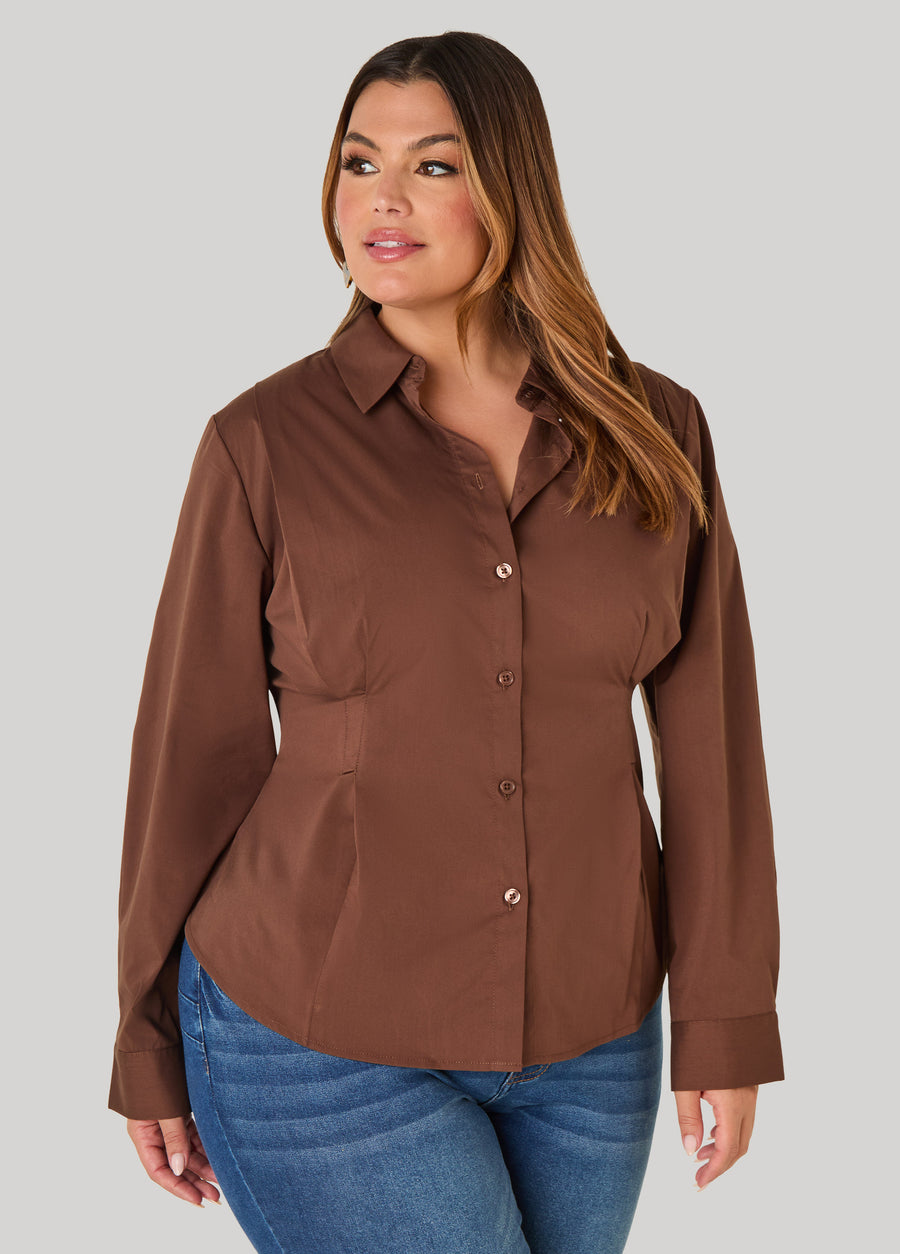 Plus Size Pleated Poplin Shirt