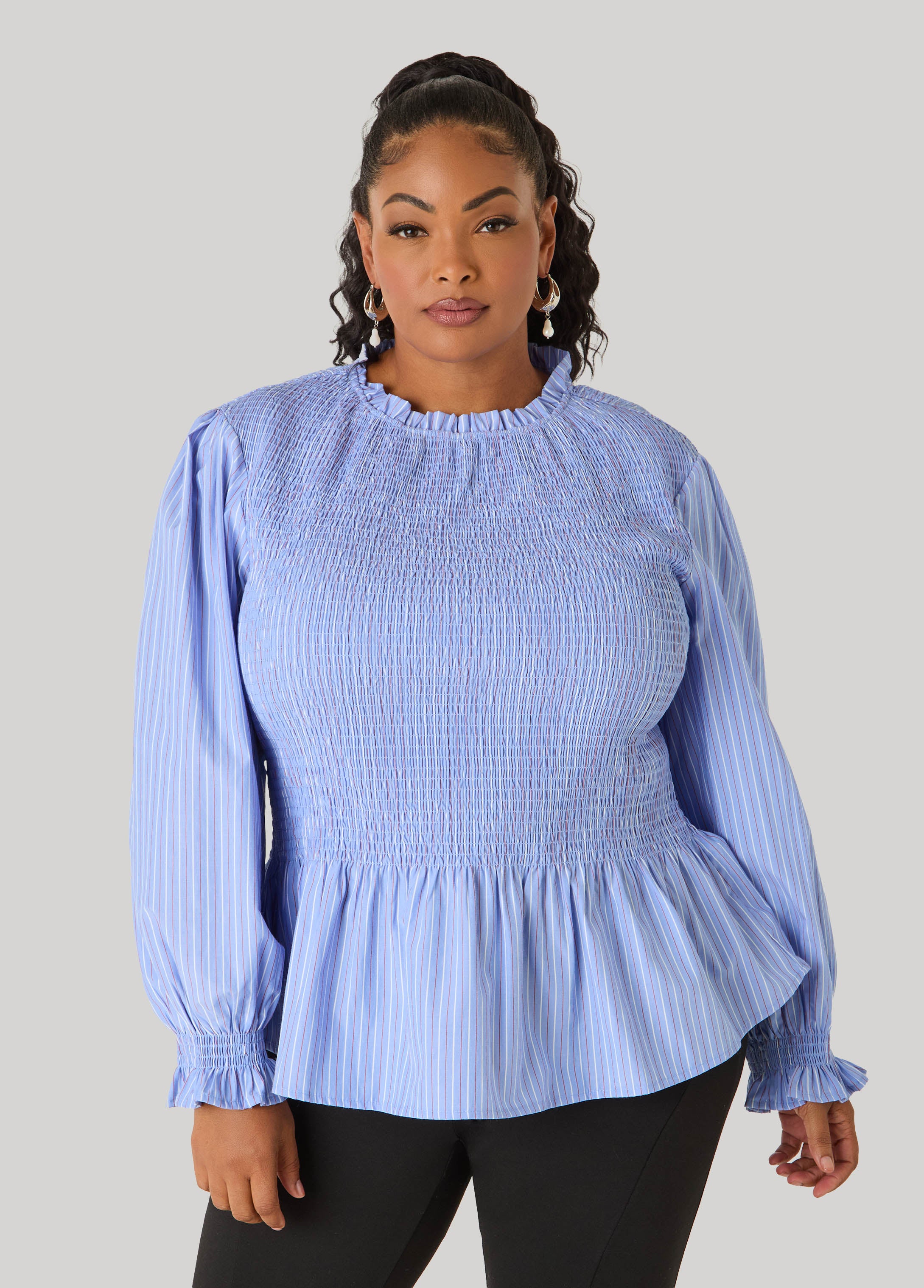 Smocked Striped Poplin Top