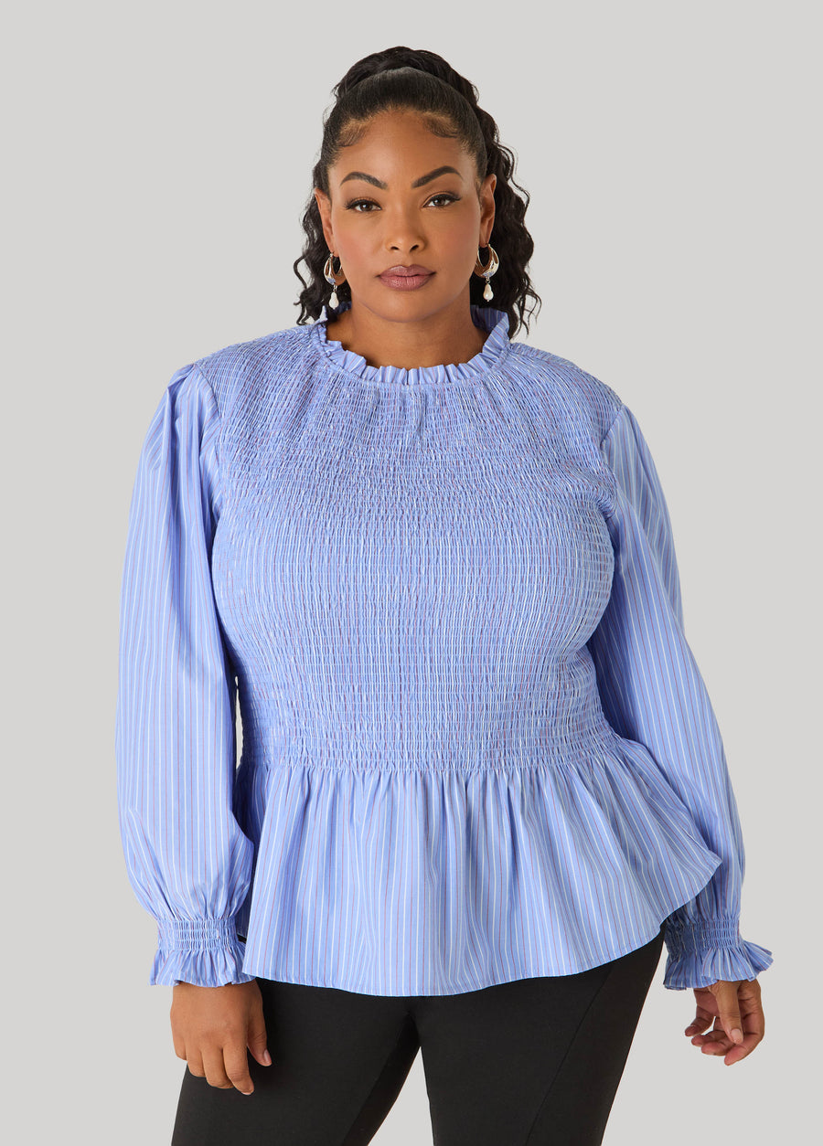 Smocked Striped Poplin Top
