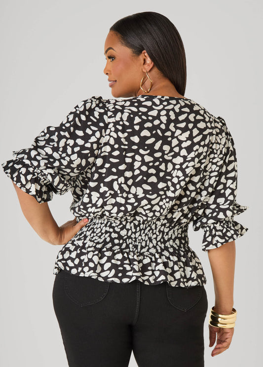 Printed Shirred Waist Top
