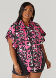 Plus Size Letter Print Open Sides Shirt