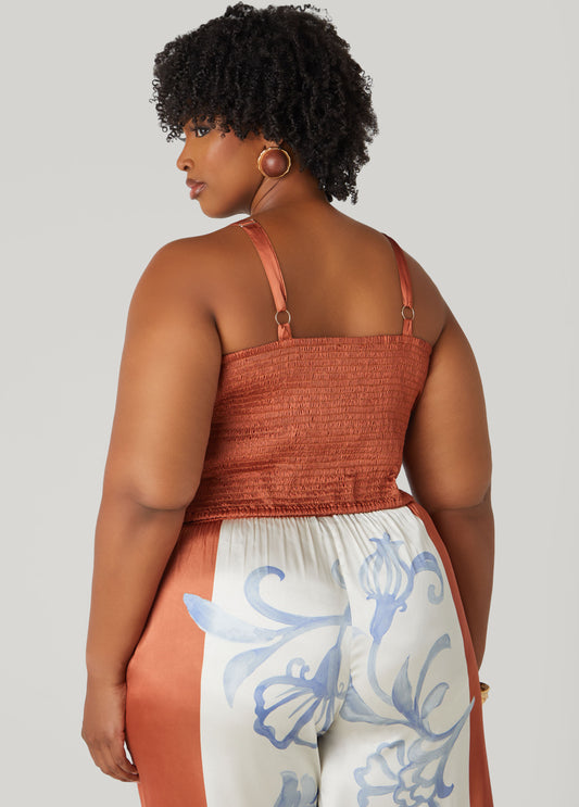 Shirred Floral Satin Top