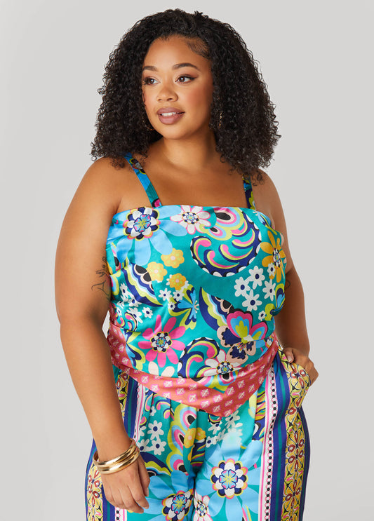 Plus Size Shirred Scarf Satin Top